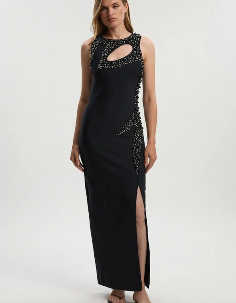Embellished Figure Form Bandage Sleeveless Knit Maxi Dress