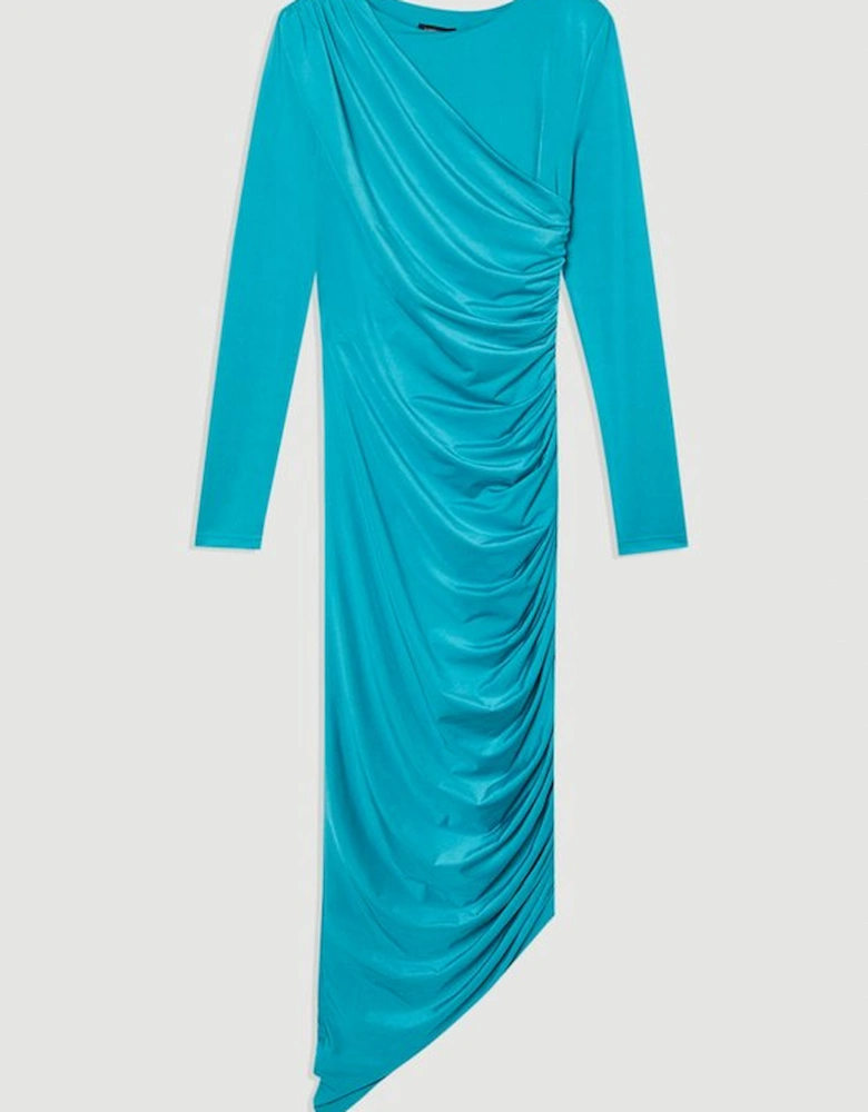 Plus Size Jersey Crepe Ruched Long Sleeve Maxi Dress