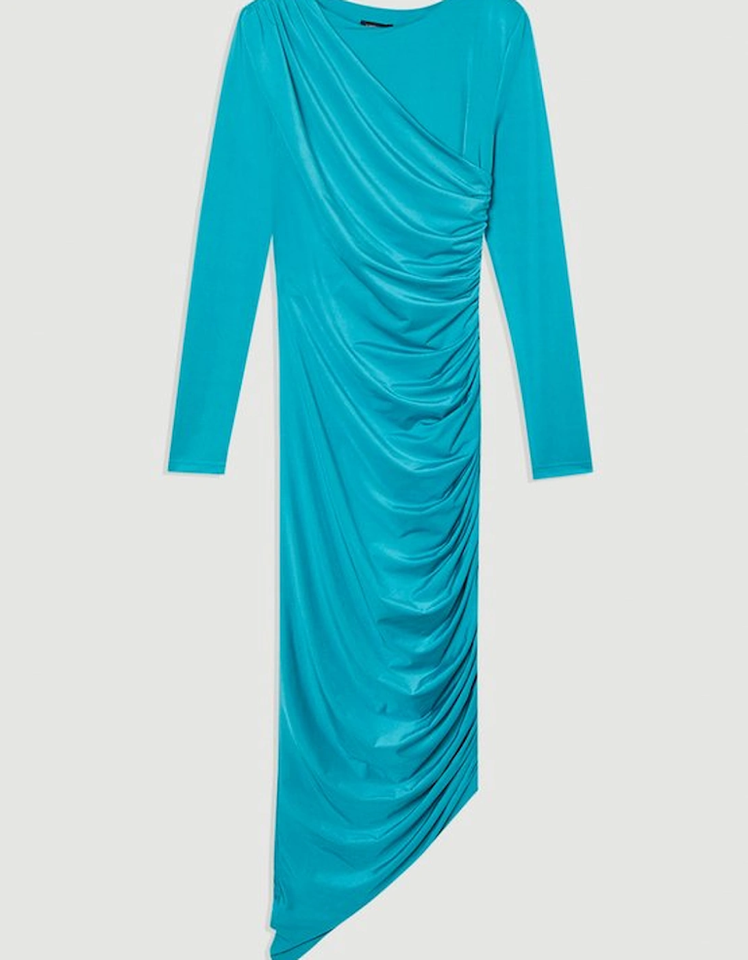 Plus Size Jersey Crepe Ruched Long Sleeve Maxi Dress