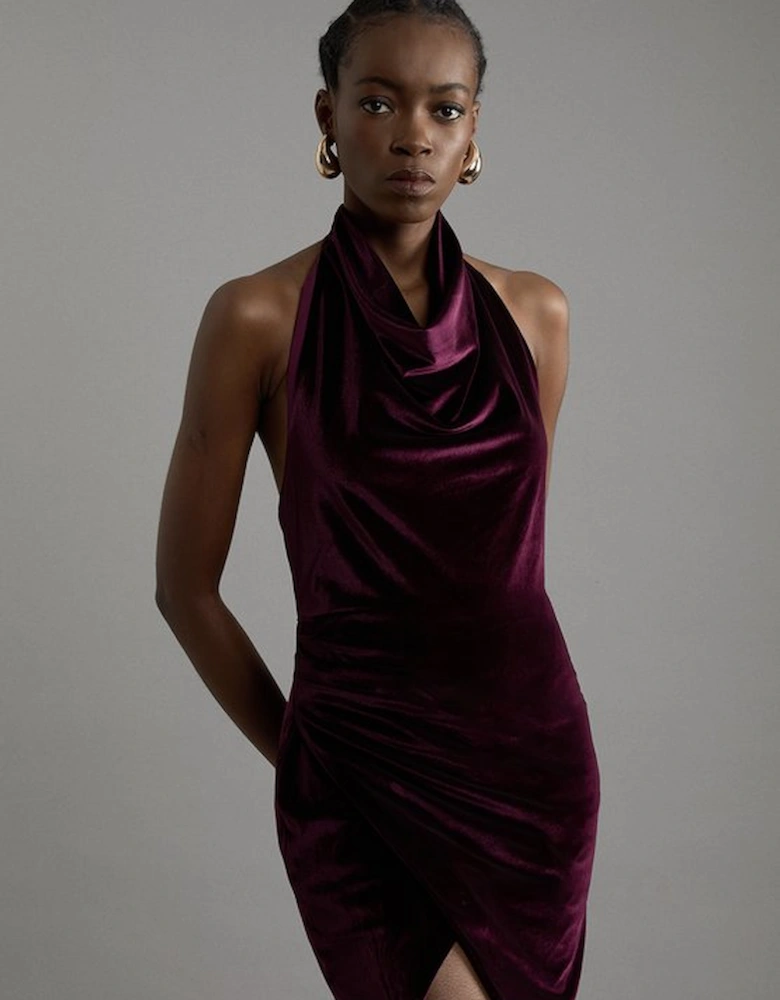 Stretch Velvet Halter Neck Mini Dress