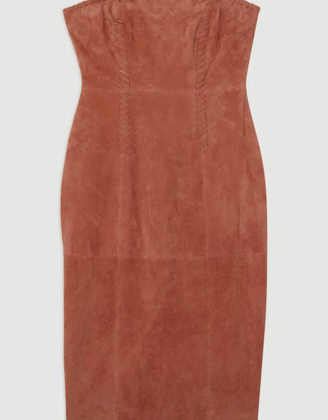 Suede Whipstitch Detail Bandeau Midi Dress