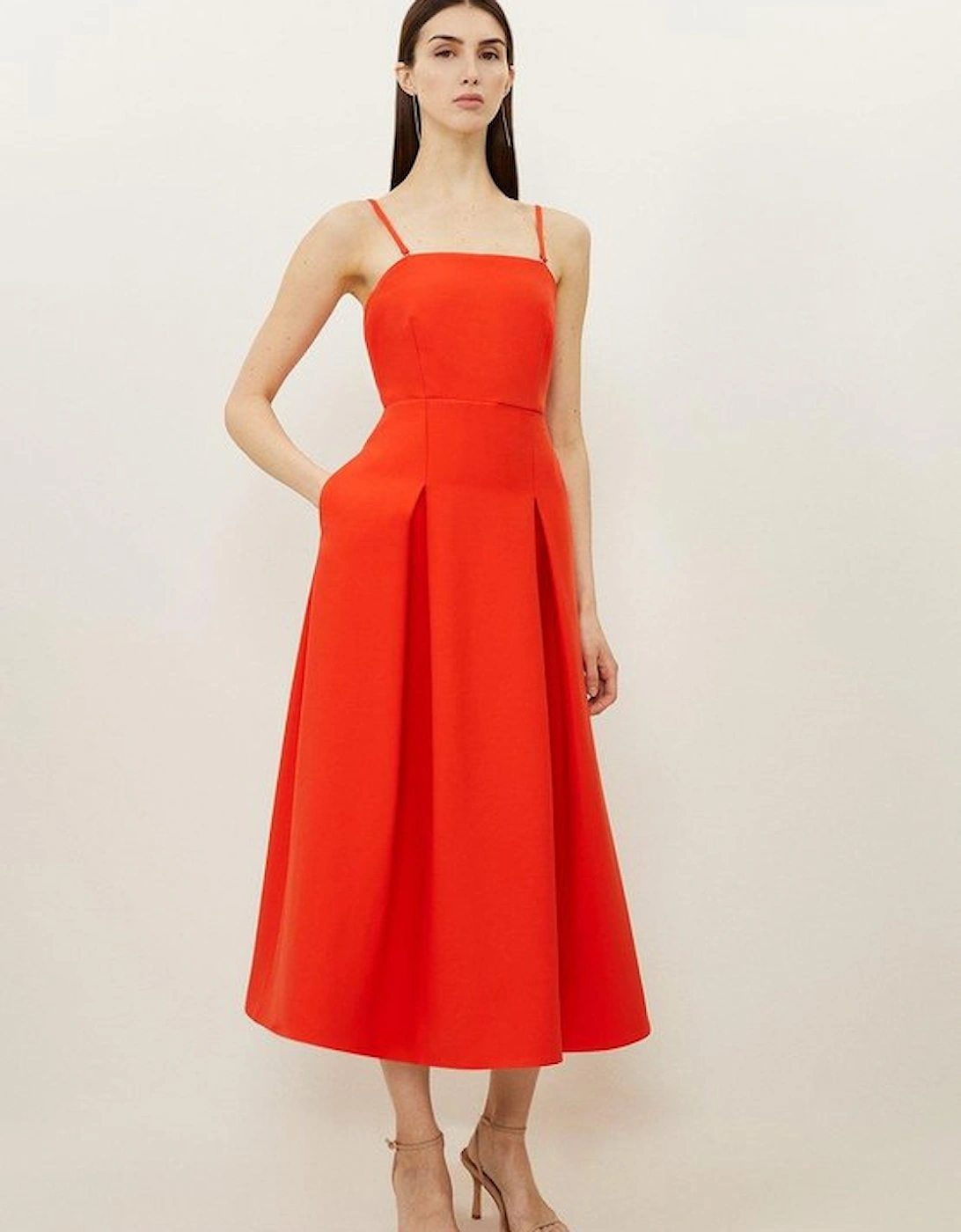 Compact Stretch Tailored Bandeau Full Skirted Midi Dress, 5 of 4
