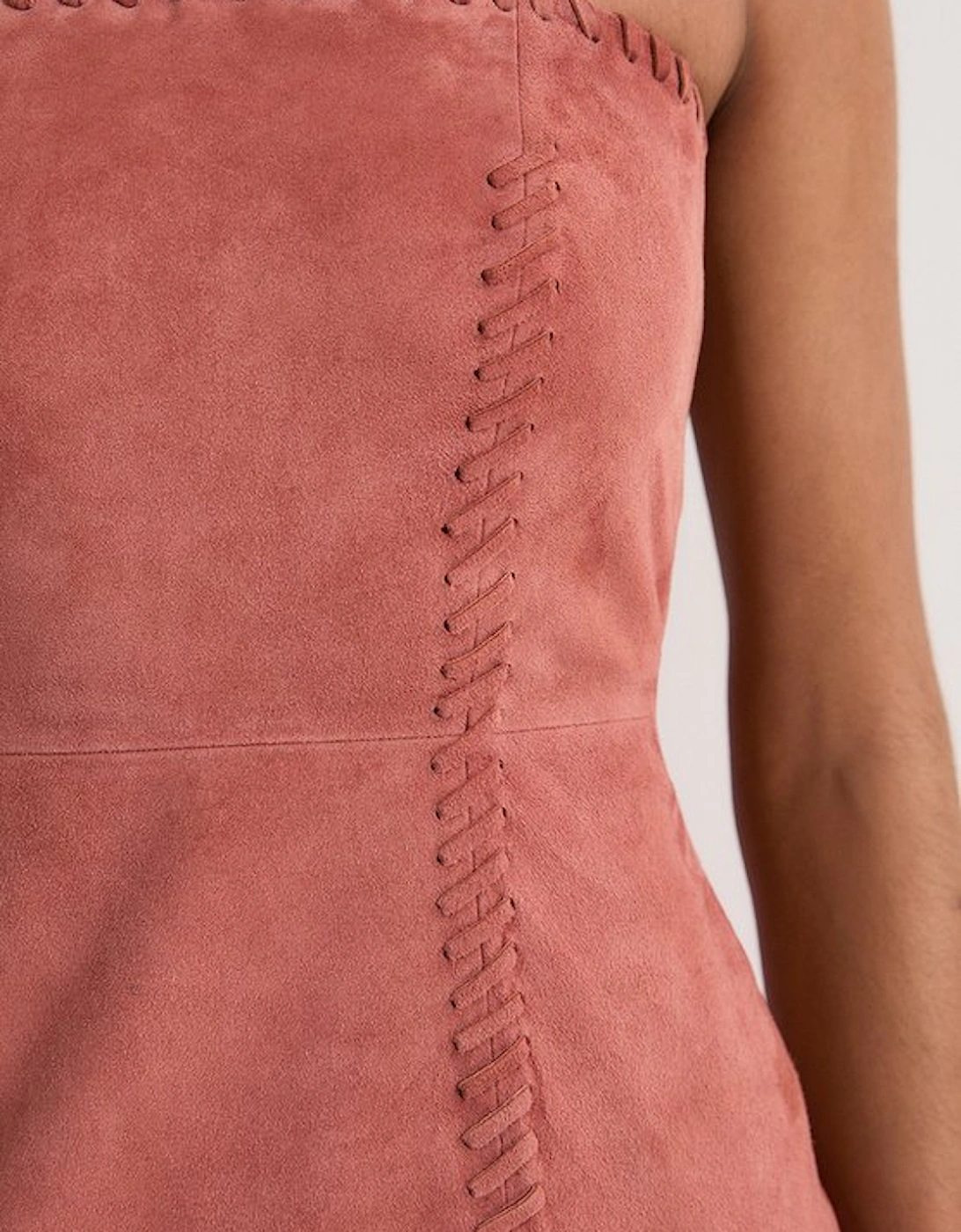 Suede Whipstitch Detail Bandeau Midi Dress