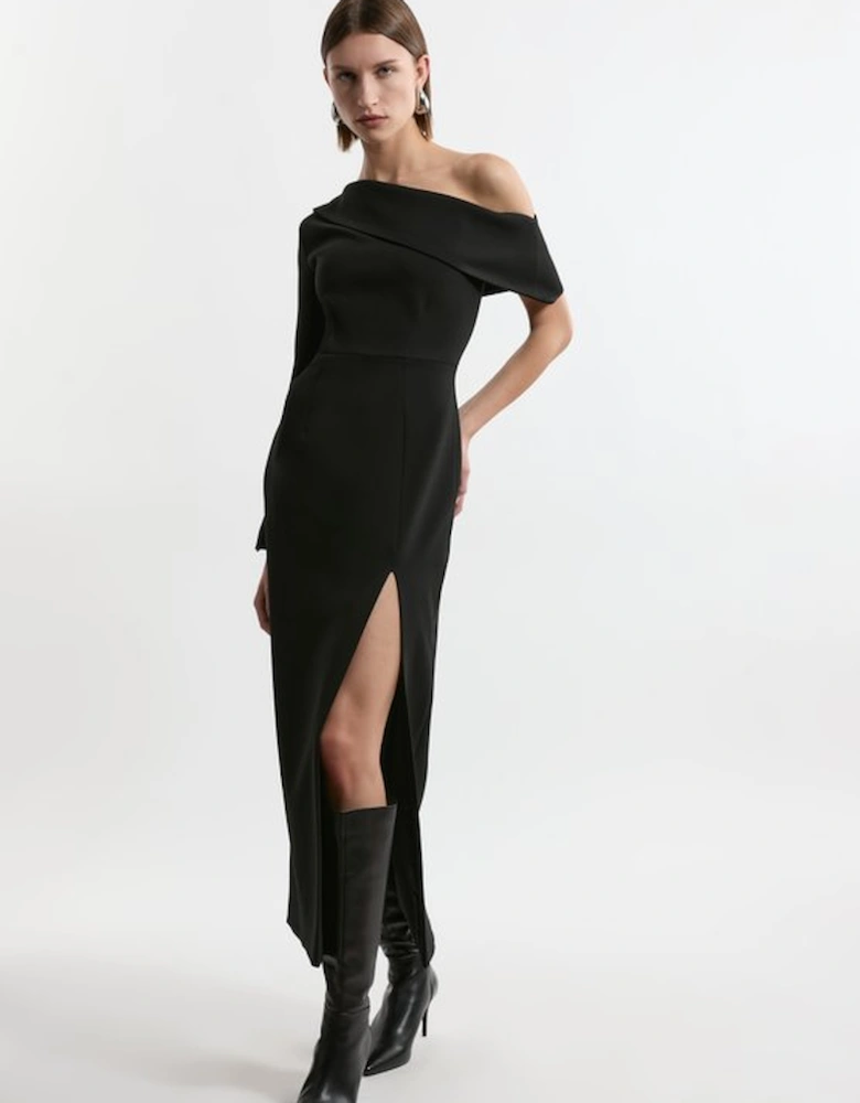 Compact Stretch Open Neck Tailored Midi Dress