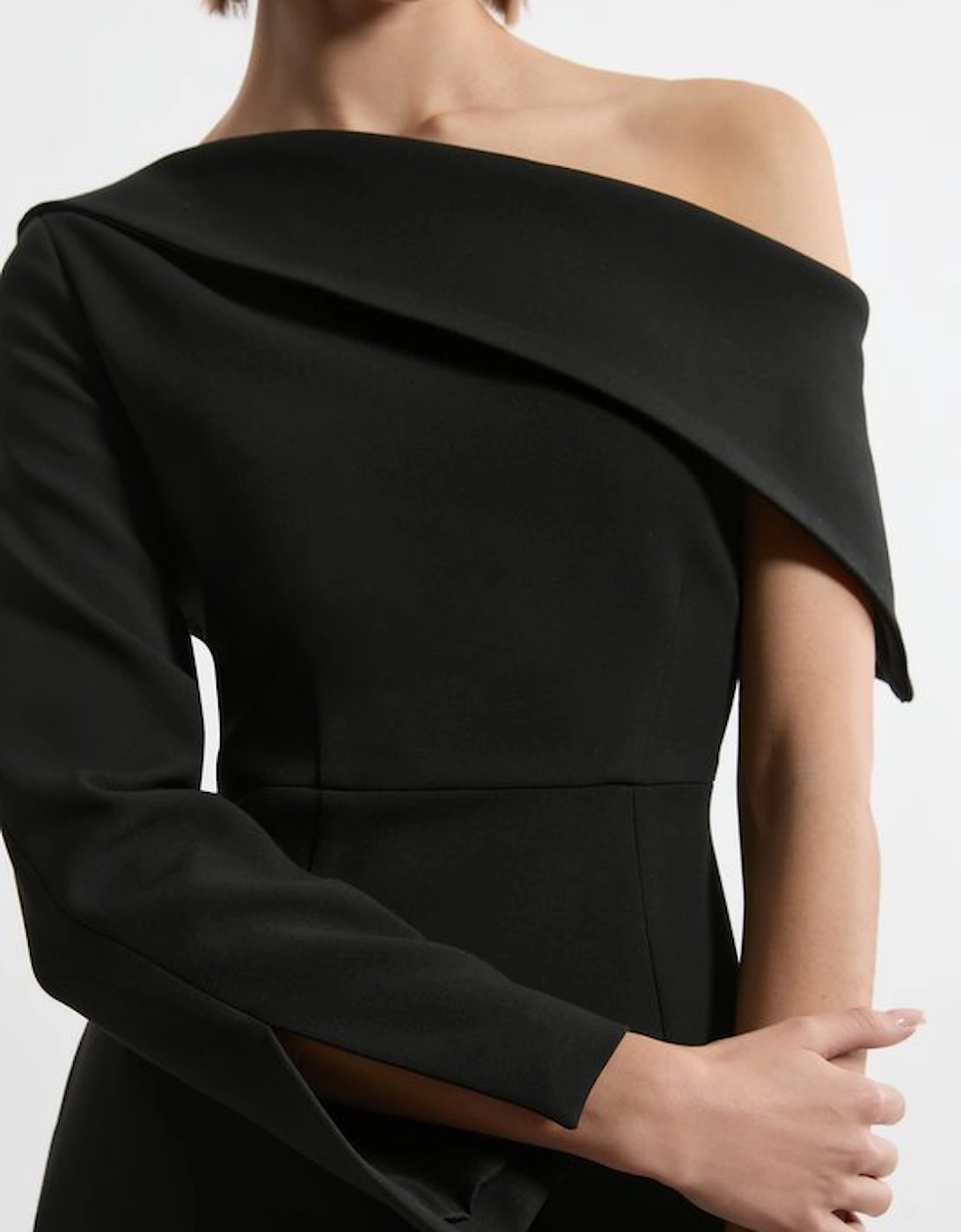 Compact Stretch Open Neck Tailored Midi Dress
