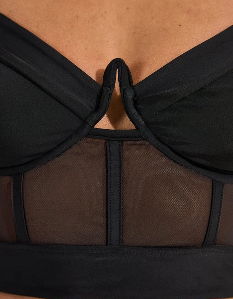 Panelled Mesh Cup Detail Bikini Top