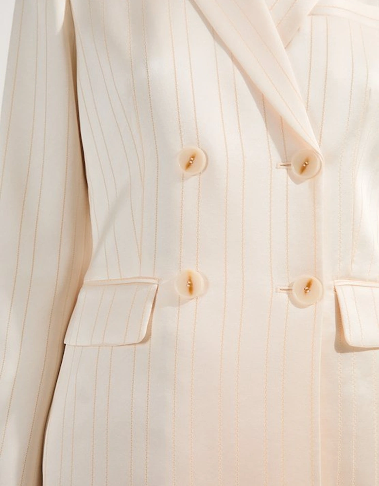 Petite Premium Satin Pinstripe Tuxedo Oversized Tailored Blazer
