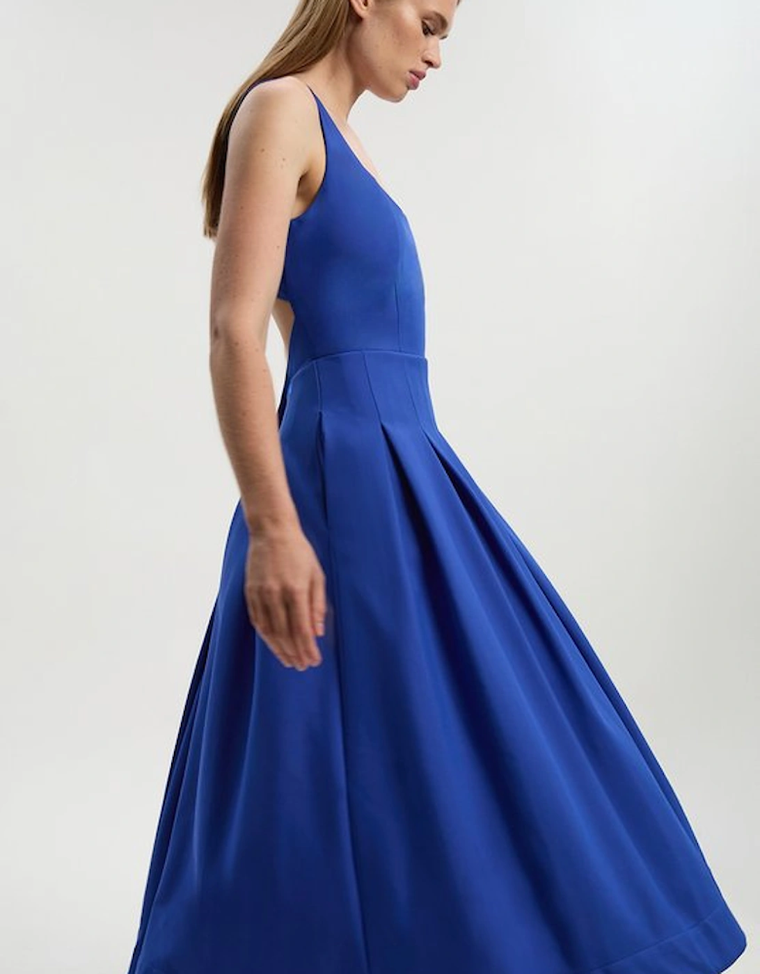 Petite Tailored Scuba Strappy Full Skirted Midi Dress, 4 of 3