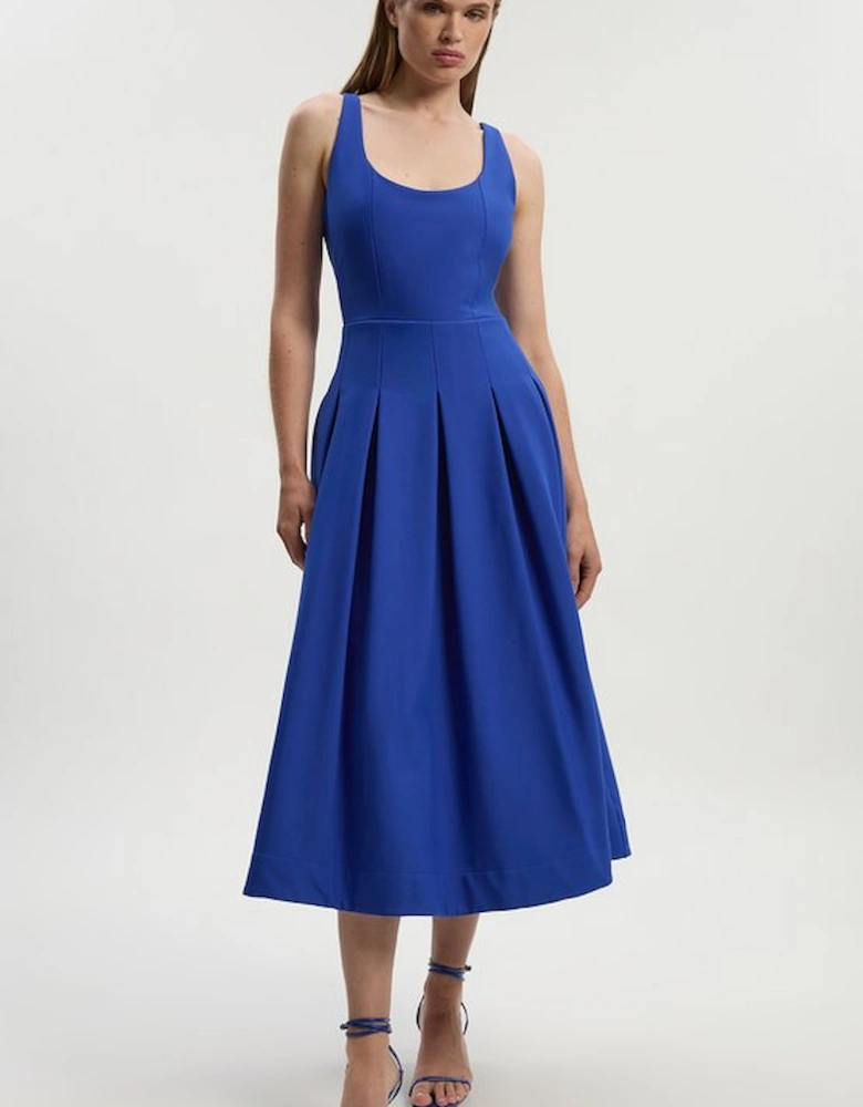 Petite Tailored Scuba Strappy Full Skirted Midi Dress