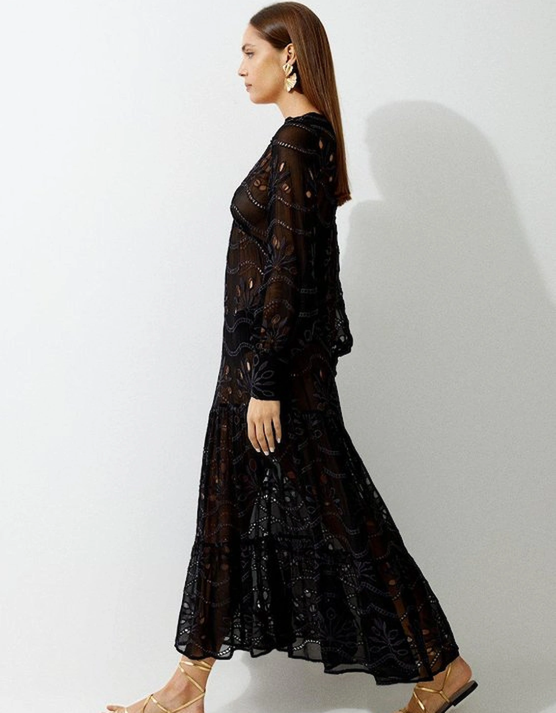 Viscose Georgette Cutwork Beach Maxi Dress