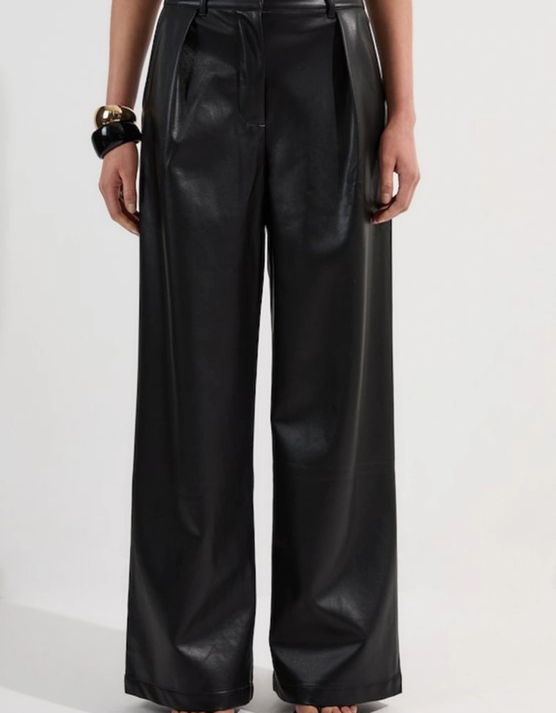 Petite Faux Leather High Waisted Wide Leg Trousers