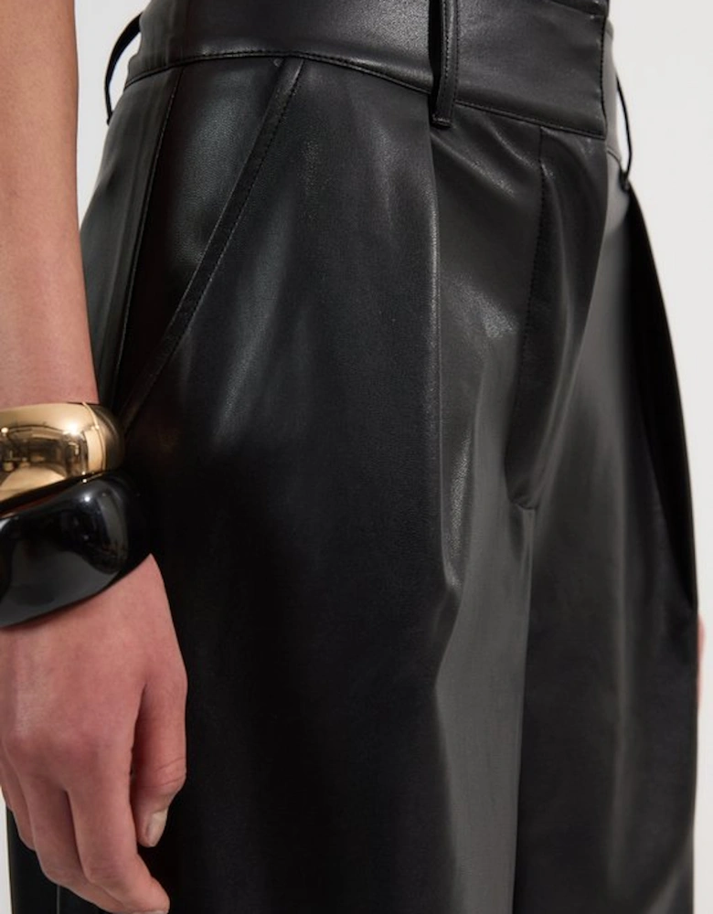 Petite Faux Leather High Waisted Wide Leg Trousers