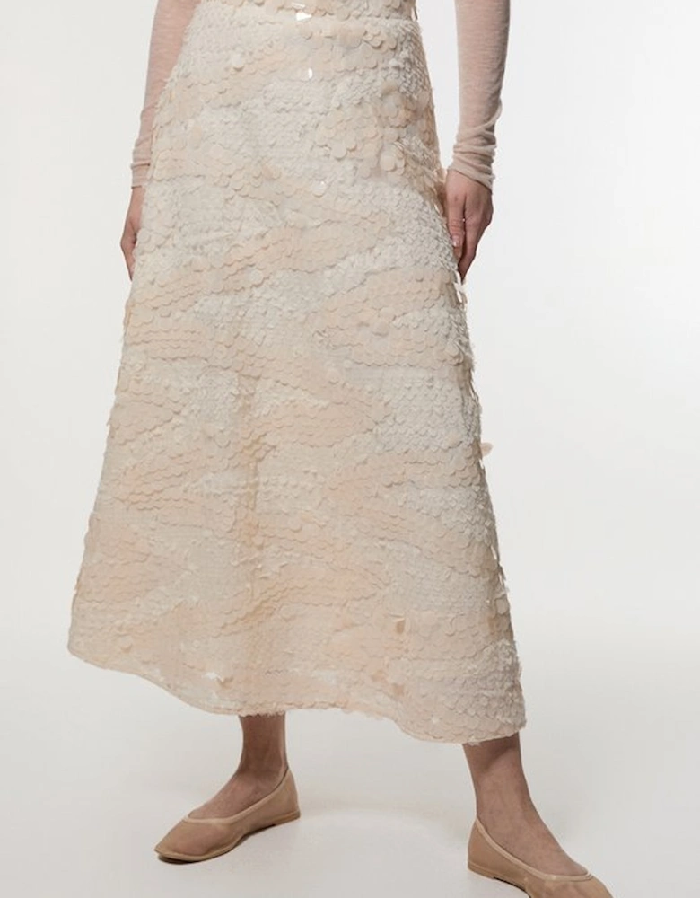 Textured Sequin Woven Midi Skirt