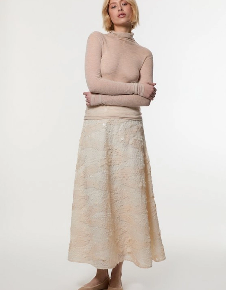 Textured Sequin Woven Midi Skirt