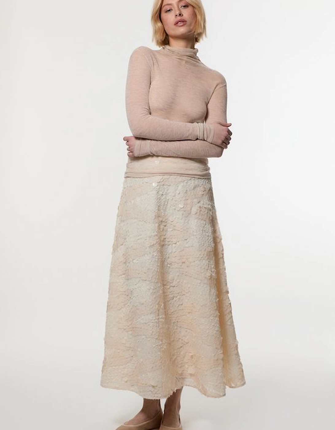 Textured Sequin Woven Midi Skirt, 5 of 4