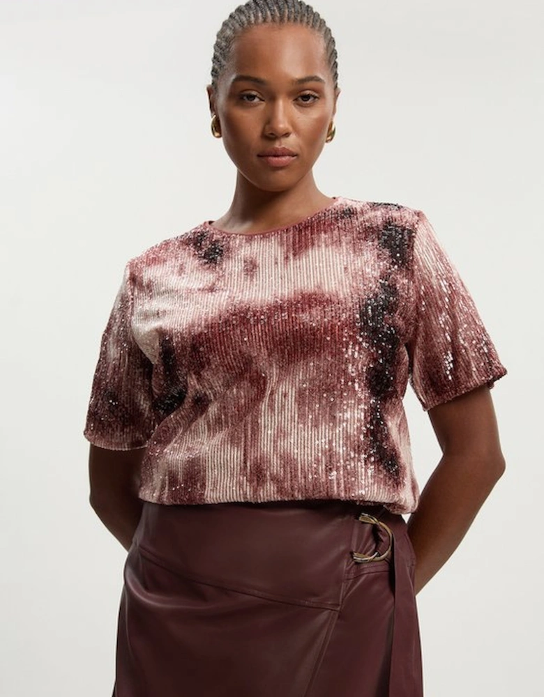 Plus Size Ombre Sequin Woven Strong Shoulder Top