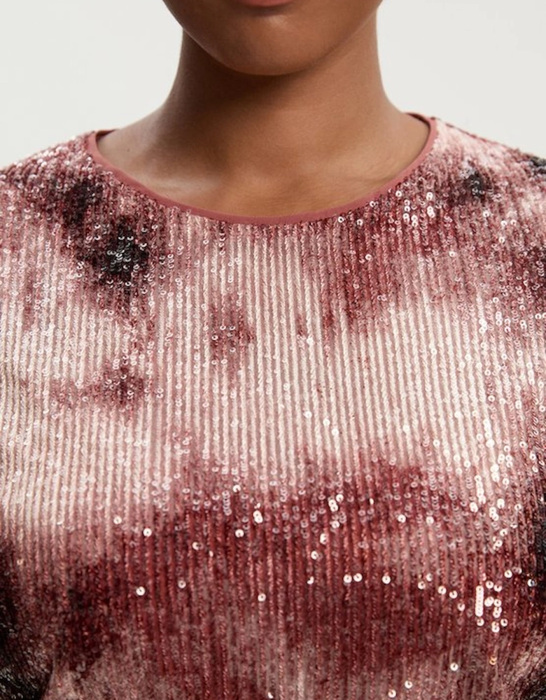 Plus Size Ombre Sequin Woven Strong Shoulder Top