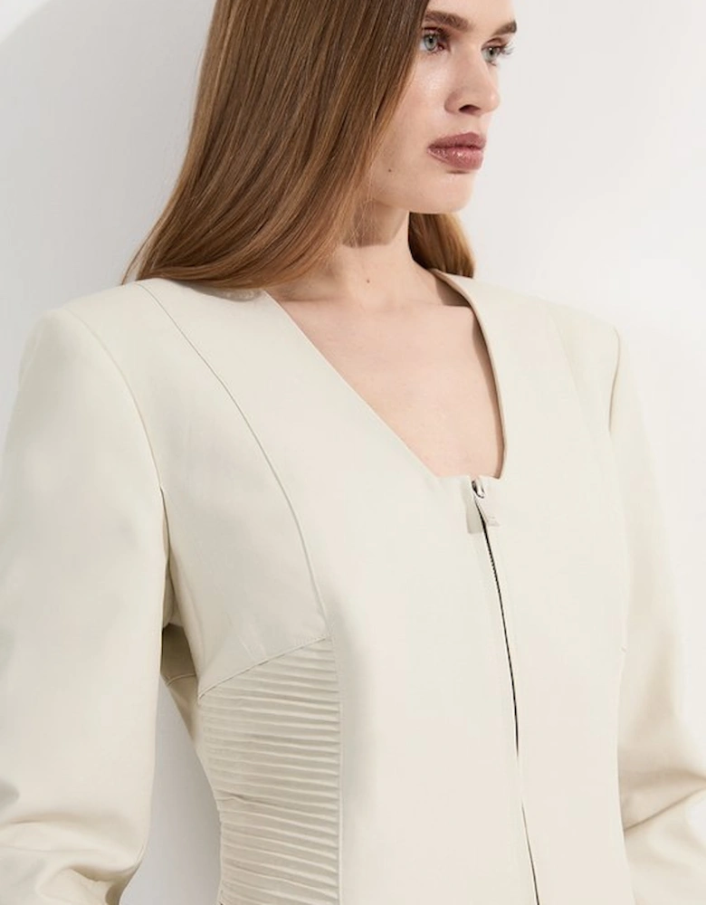 Archive Collection - Tailored Cotton Pintuck Grosgrain Zip Front Blazer