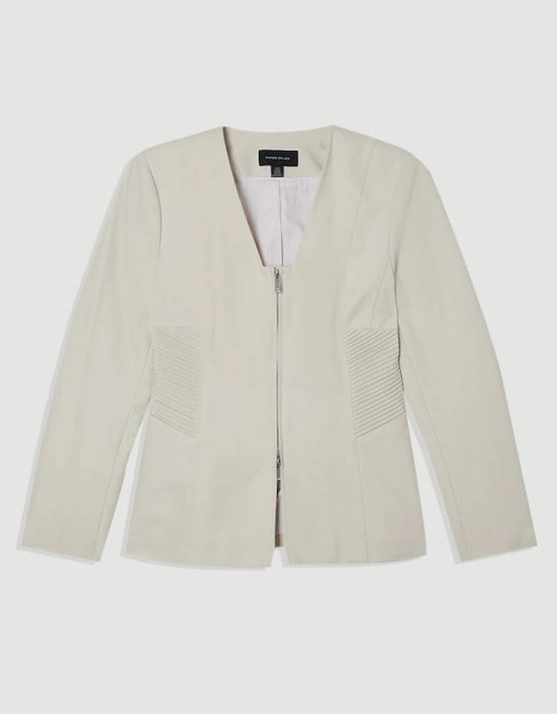 Archive Collection - Tailored Cotton Pintuck Grosgrain Zip Front Blazer