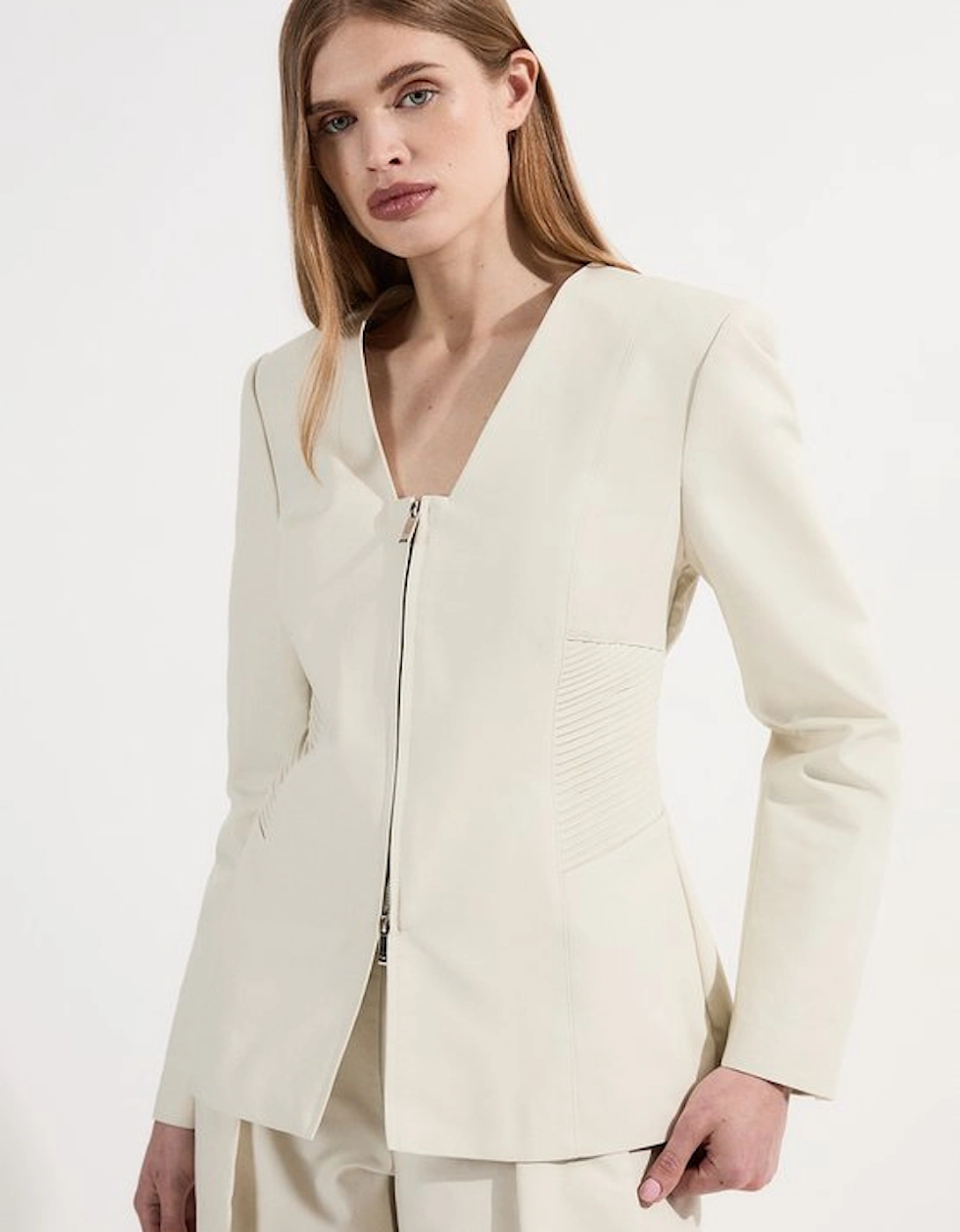 Archive Collection - Tailored Cotton Pintuck Grosgrain Zip Front Blazer, 5 of 4