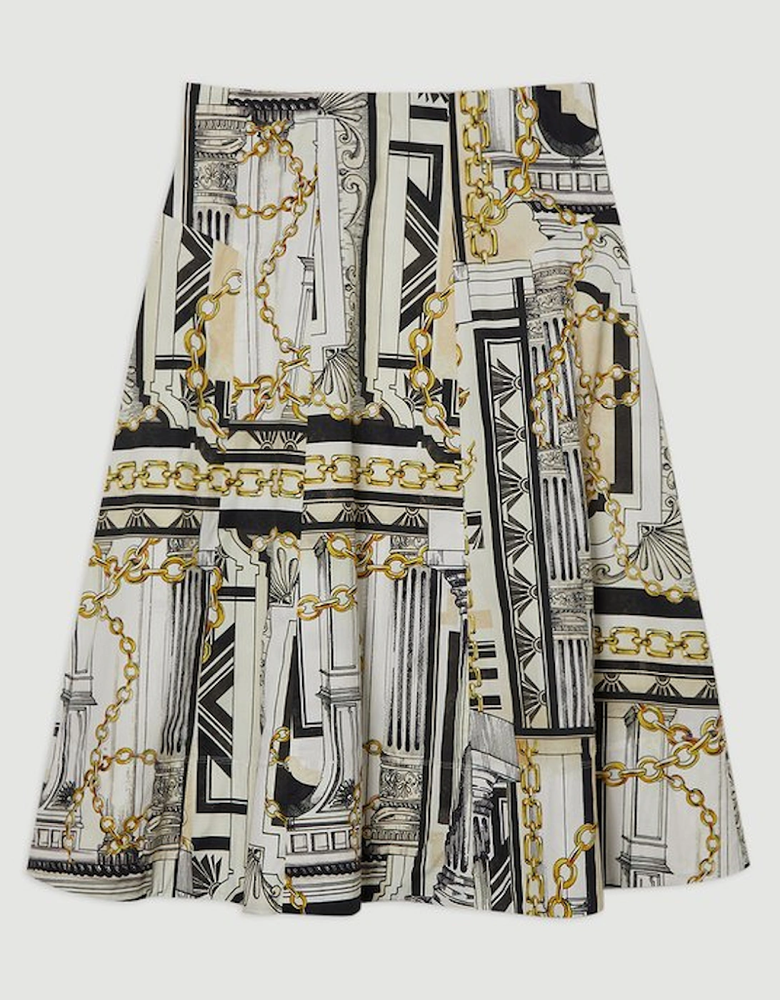 Plus Size Roma Print Cotton Sateen Woven Drama Midi Skirt