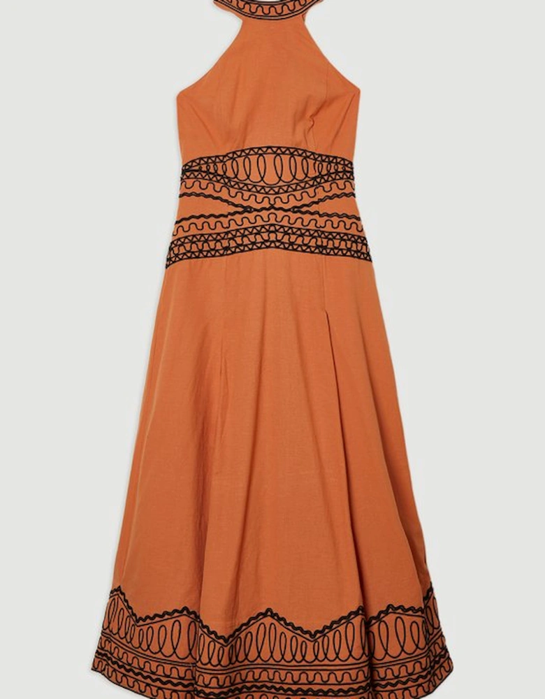 Embroidered Cotton Linen Woven Halter Dress