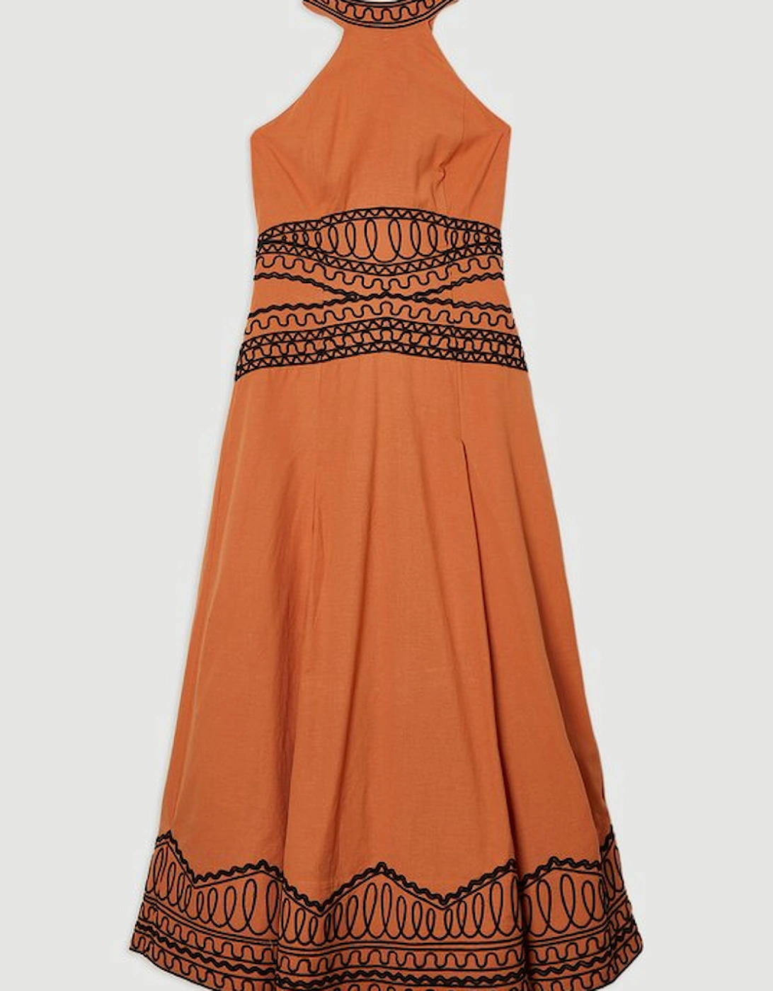 Embroidered Cotton Linen Woven Halter Dress