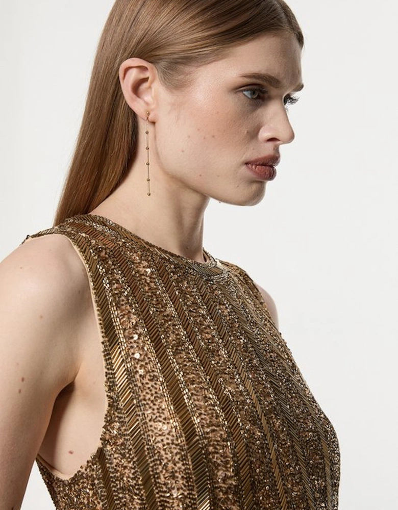 Petite Premium Embellished And Beaded Layered Fringing Woven Midi Dress