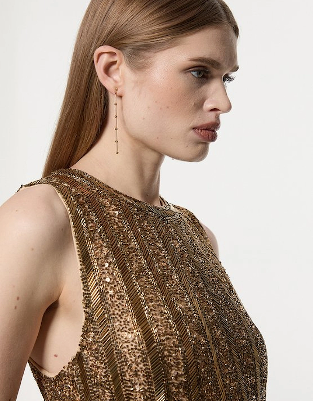 Petite Premium Embellished And Beaded Layered Fringing Woven Midi Dress