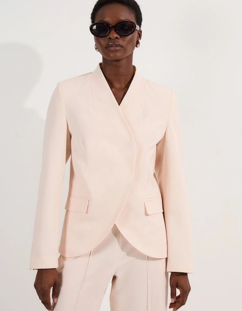 Compact Stretch Asymmetric Single Breasted Tailored Blazer