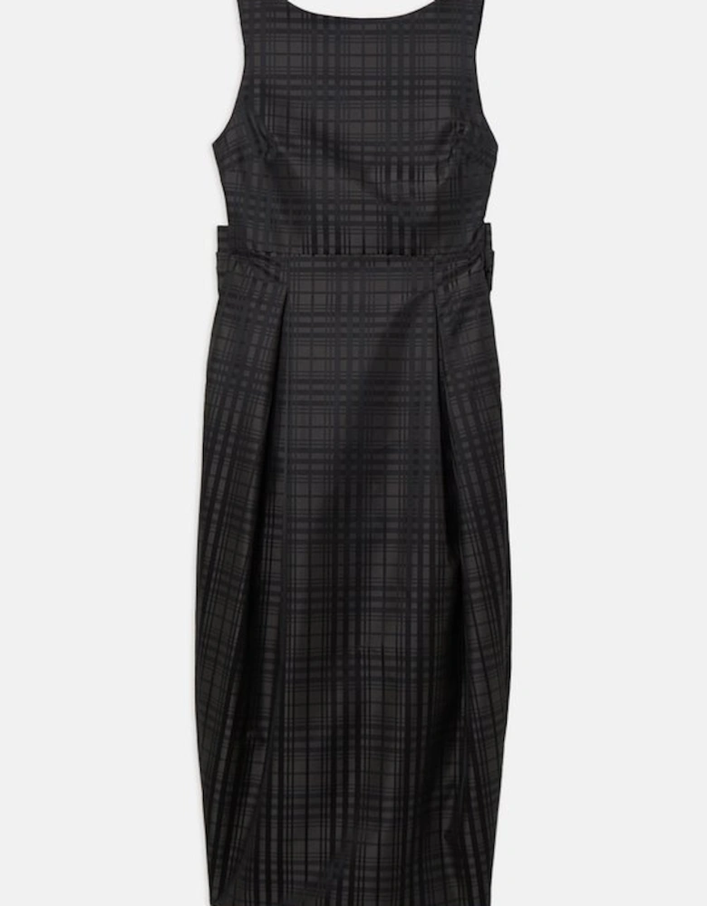 Taffeta Check Bow Detail Tailored Maxi Dress