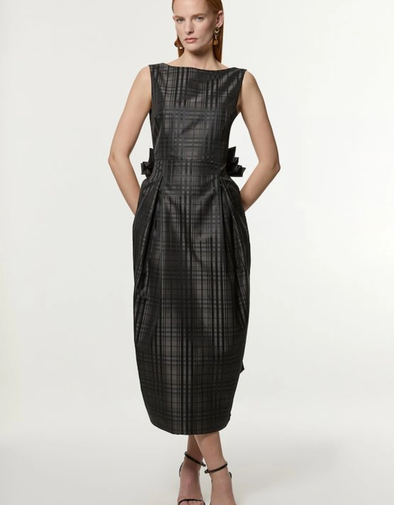 Taffeta Check Bow Detail Tailored Maxi Dress
