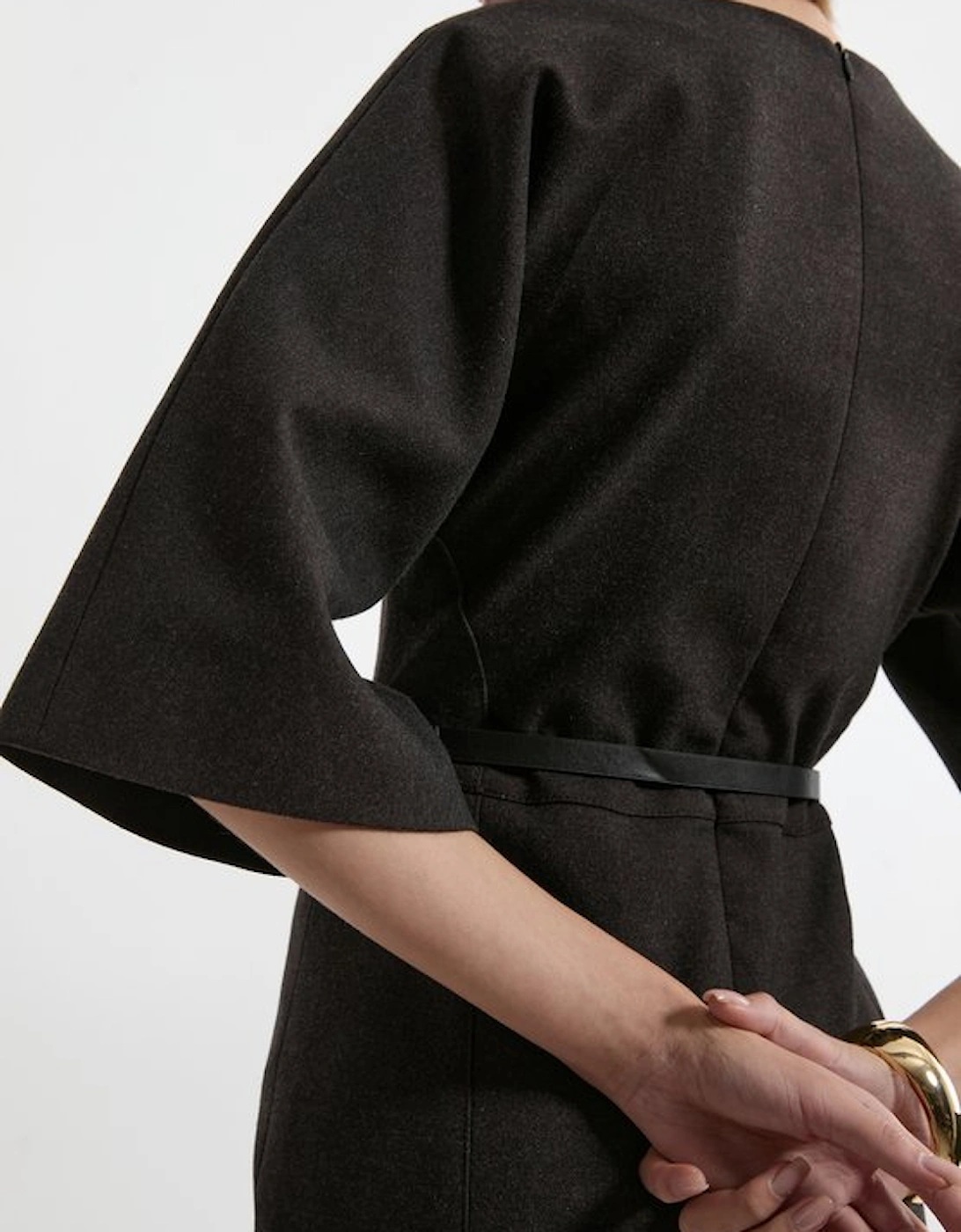 Petite Flannel Tailored Belted Dress