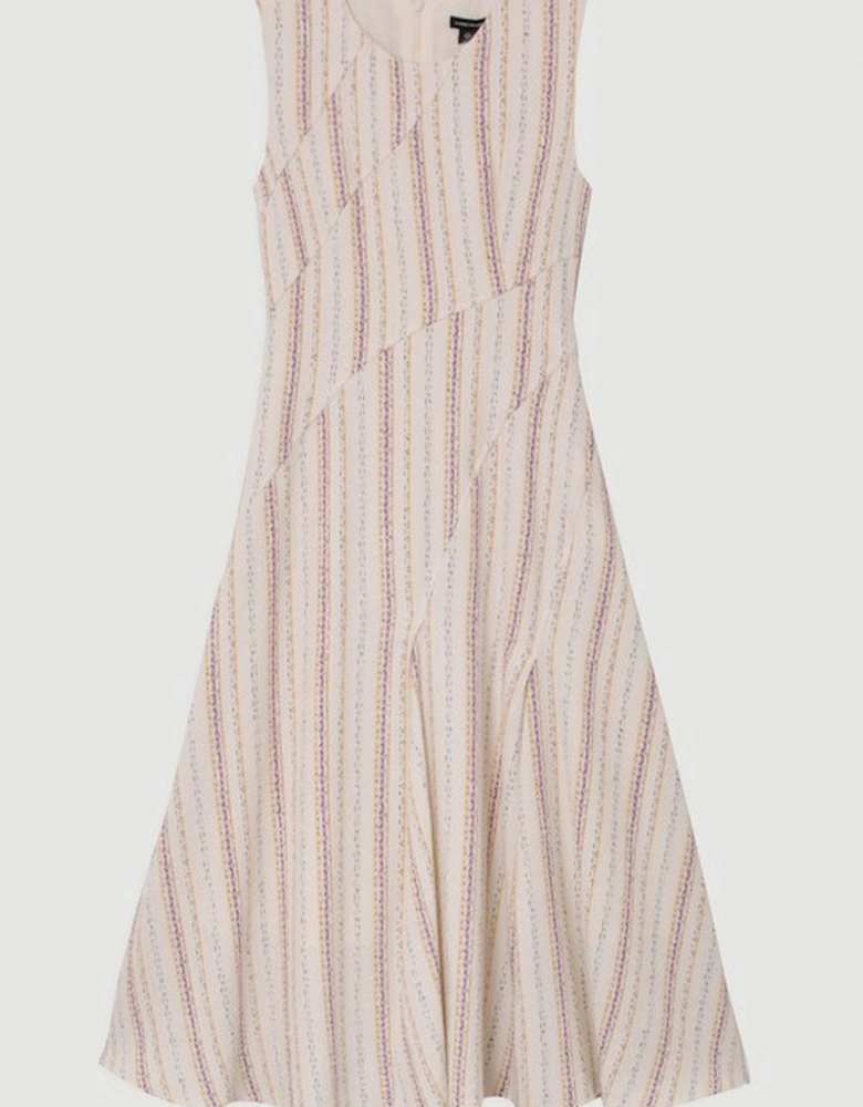 Premium Woven Stripe Tailored A-Line Midi Dress