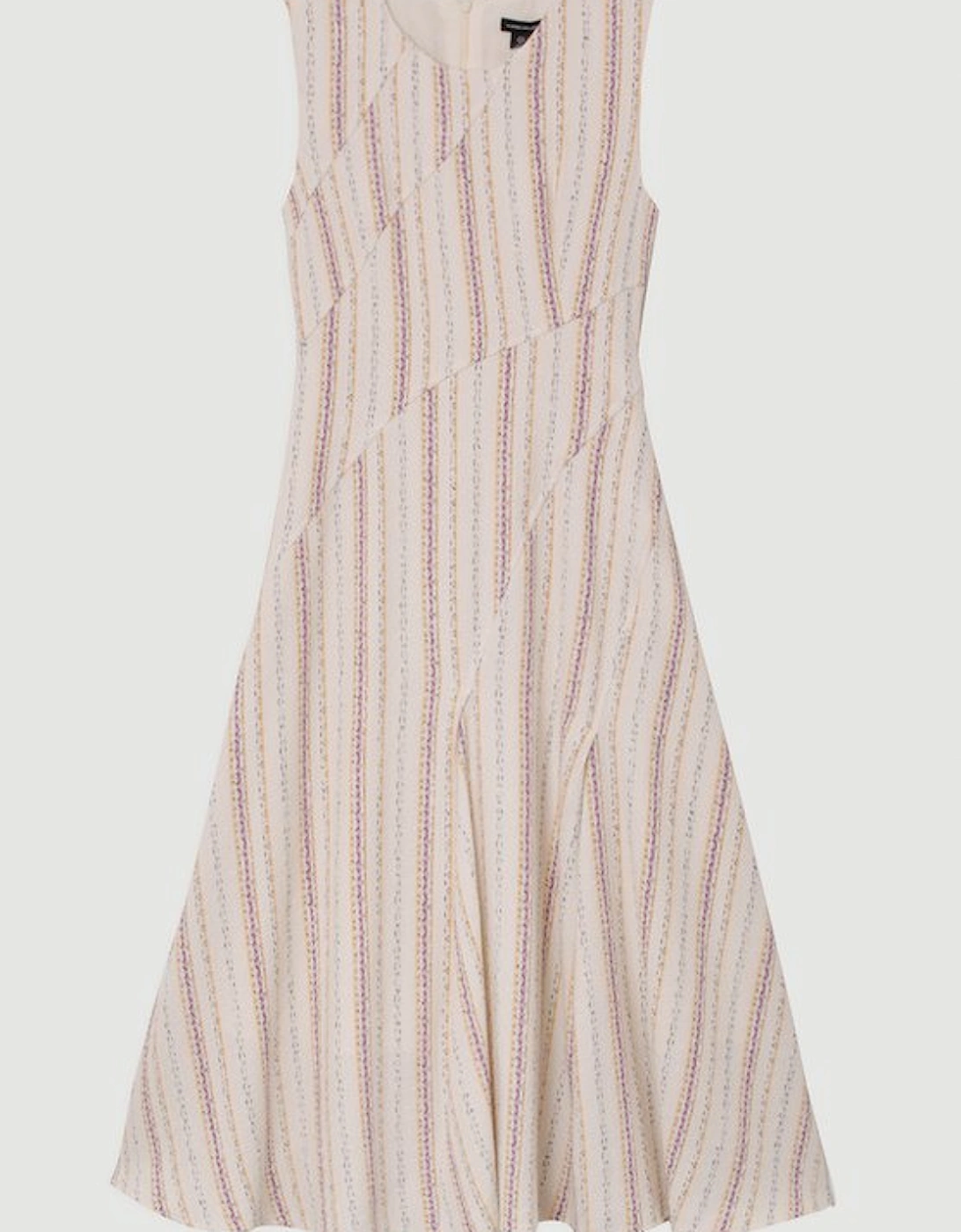 Premium Woven Stripe Tailored A-Line Midi Dress