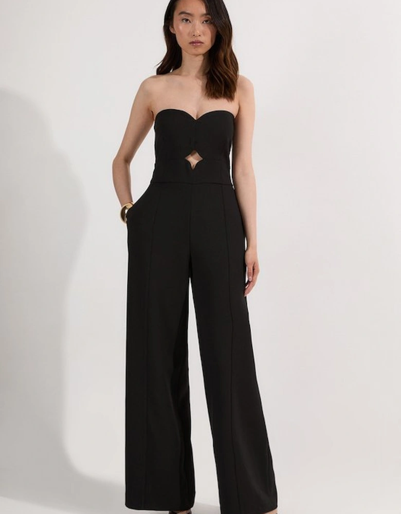 Compact Stretch Bandeau Tailored Wide Leg Jumpsuit