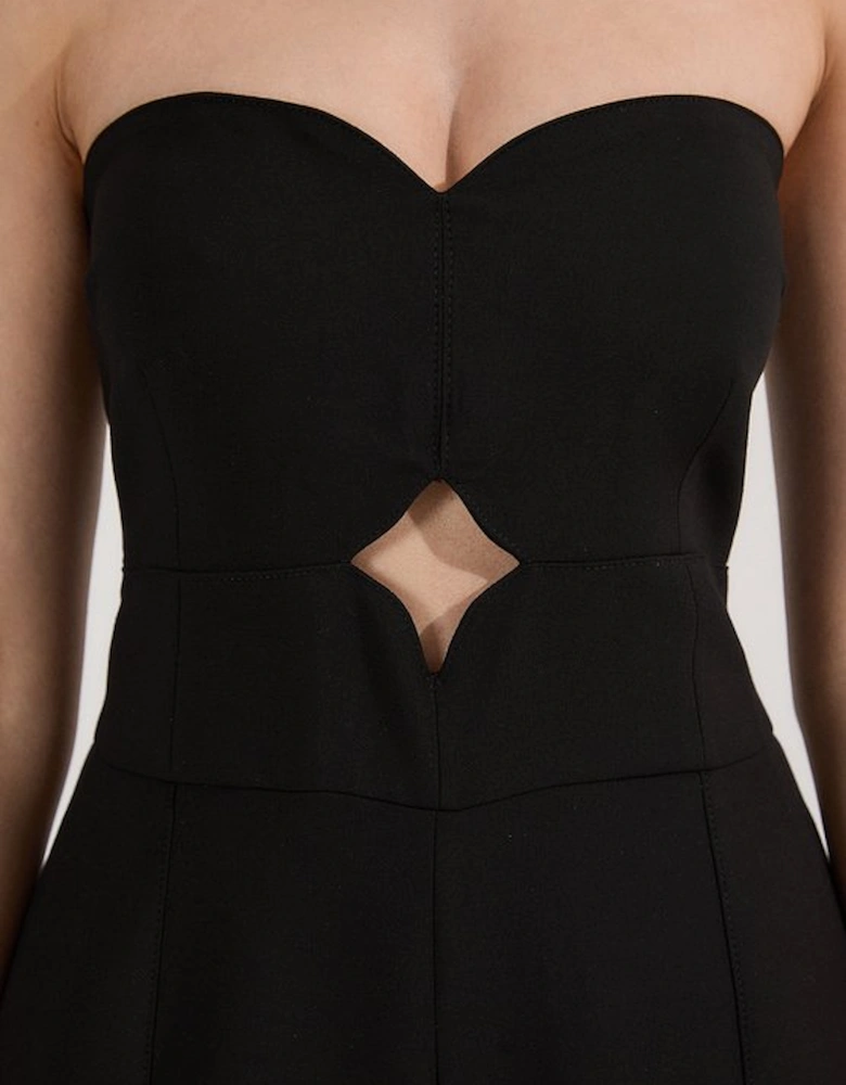 Compact Stretch Bandeau Tailored Wide Leg Jumpsuit