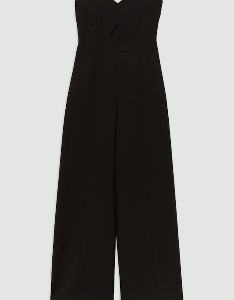 Compact Stretch Bandeau Tailored Wide Leg Jumpsuit
