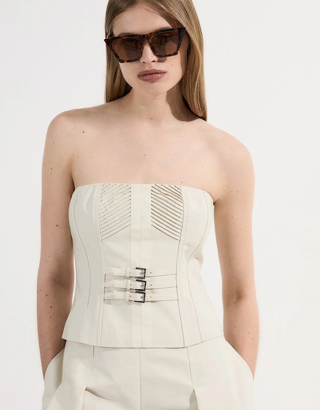 Archive Collection - Tailored Cotton Pintuck Grosgrain Belted Corset, 5 of 4