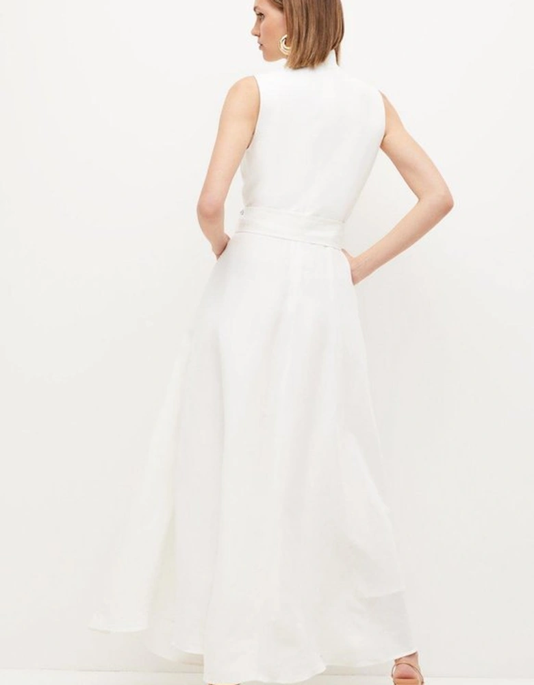 Lydia Millen Petite Linen Wrap Tie Waisted Maxi Dress