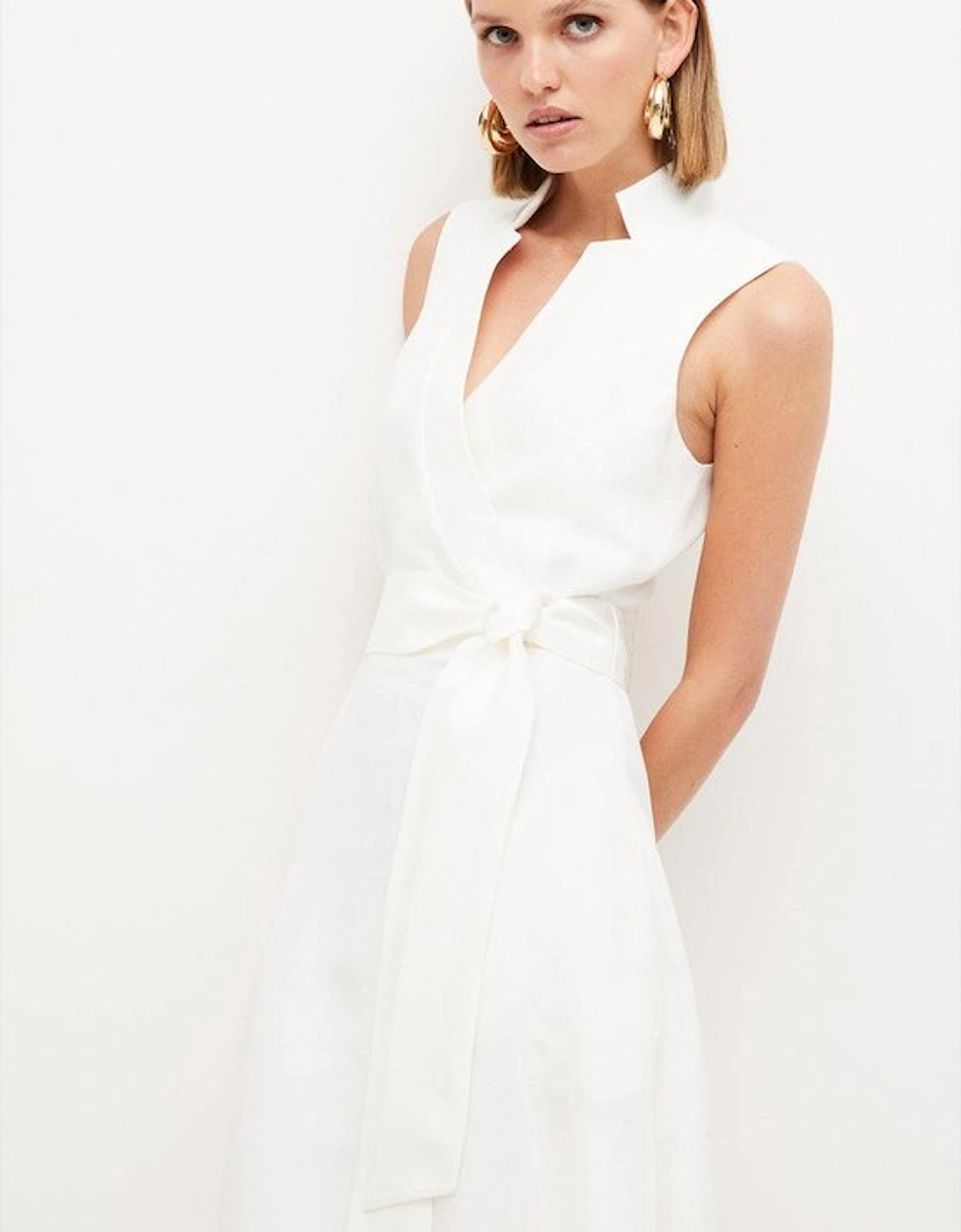 Lydia Millen Petite Linen Wrap Tie Waisted Maxi Dress
