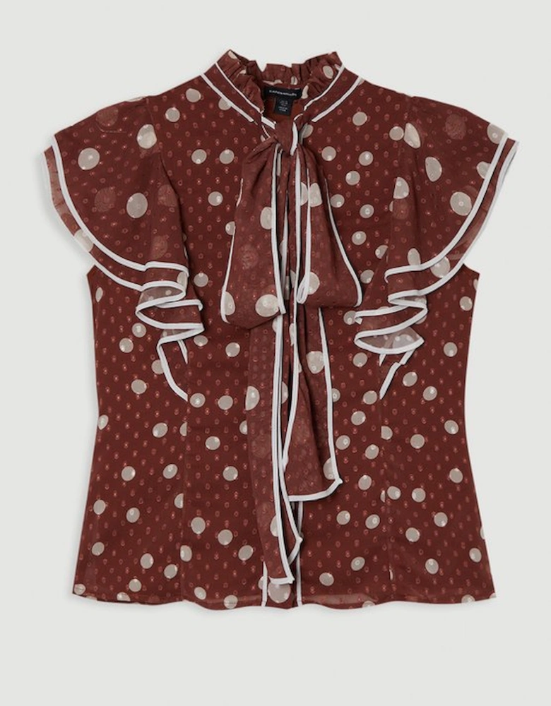 Mixed Dot Ruffle Georgette Blouse