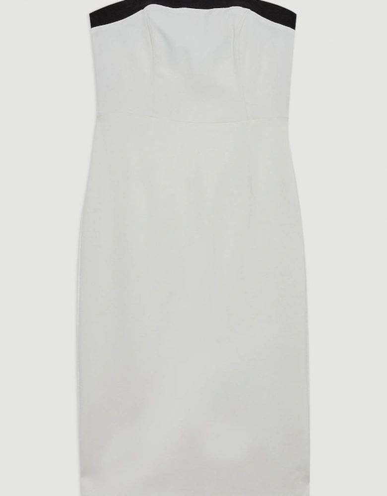 Petite Compact Stretch Viscose Tailored Contrast Detail Bandeau Midi Dress
