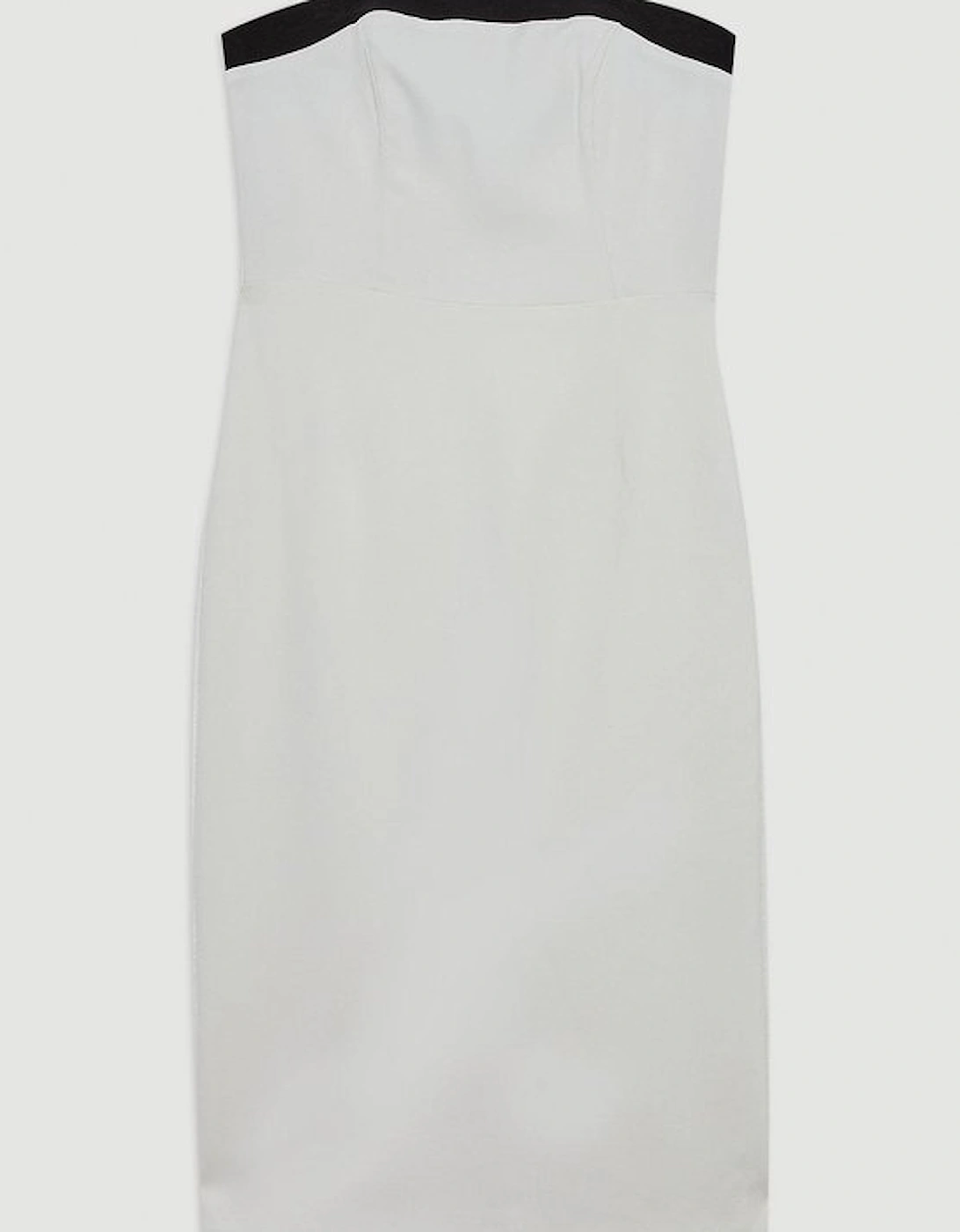 Petite Compact Stretch Viscose Tailored Contrast Detail Bandeau Midi Dress