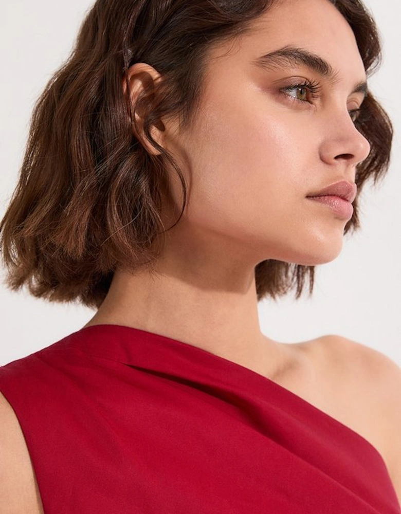 Tailored Polished Cotton Asymmetric Drape Pencil Dress