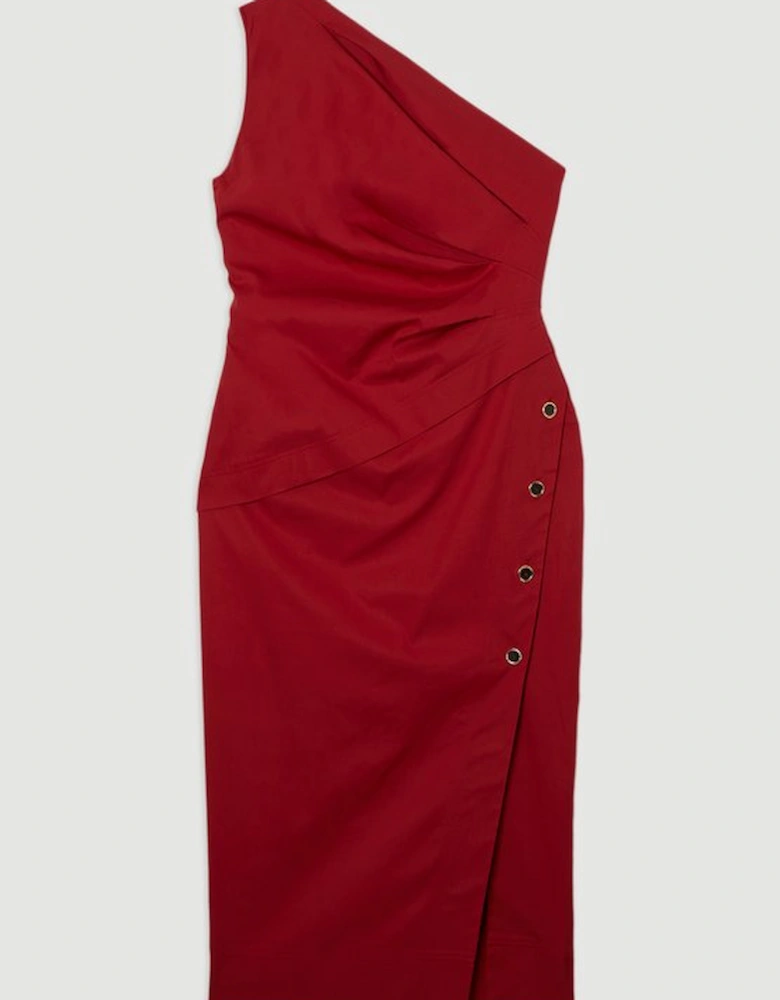 Tailored Polished Cotton Asymmetric Drape Pencil Dress