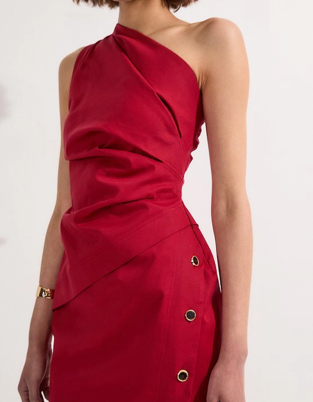 Tailored Polished Cotton Asymmetric Drape Pencil Dress