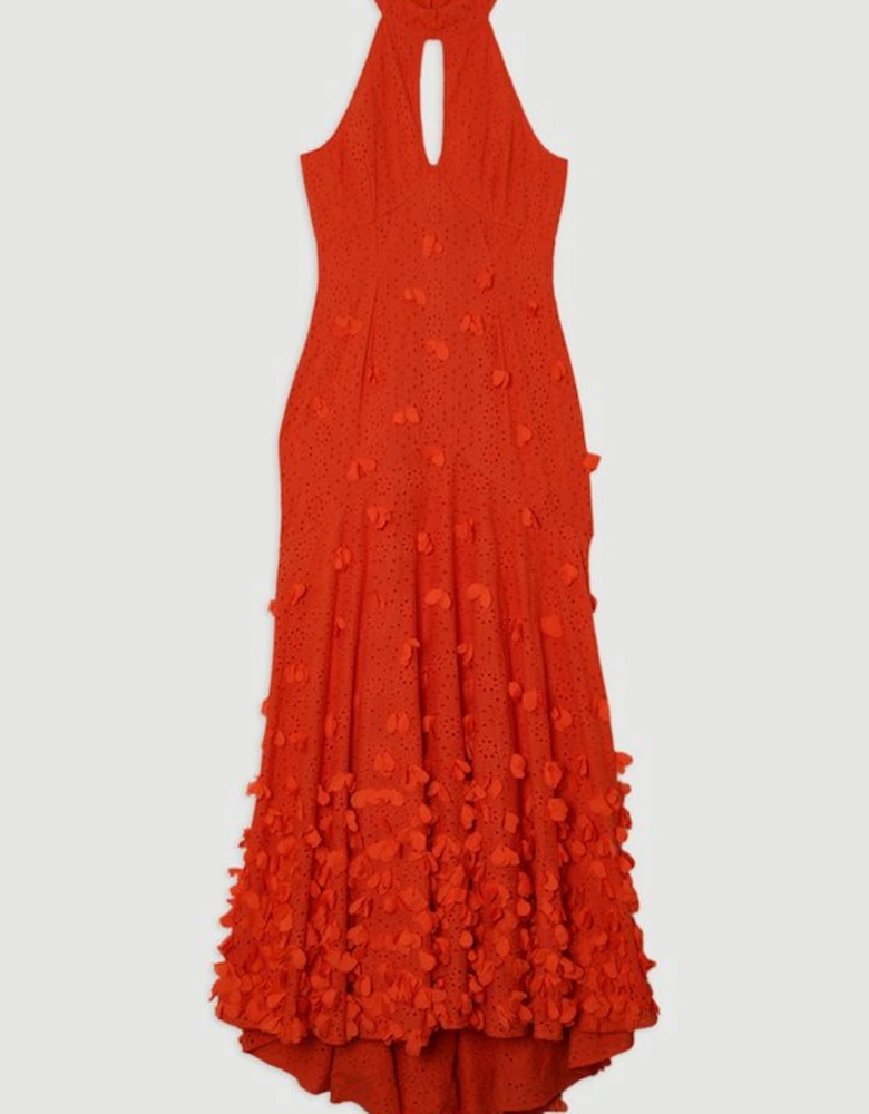 Petal Applique Embellished Broderie Rosette Maxi Dress