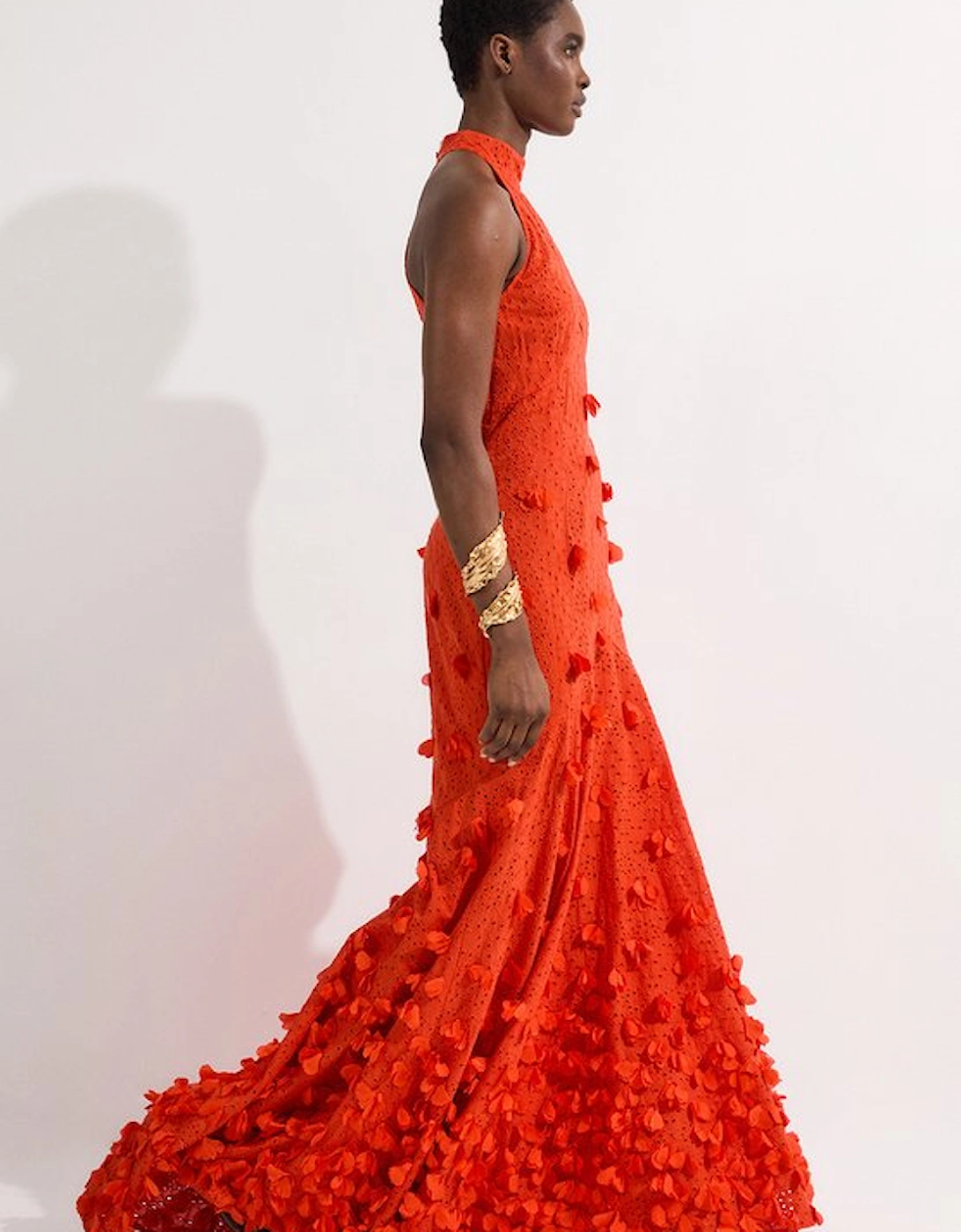 Petal Applique Embellished Broderie Rosette Maxi Dress