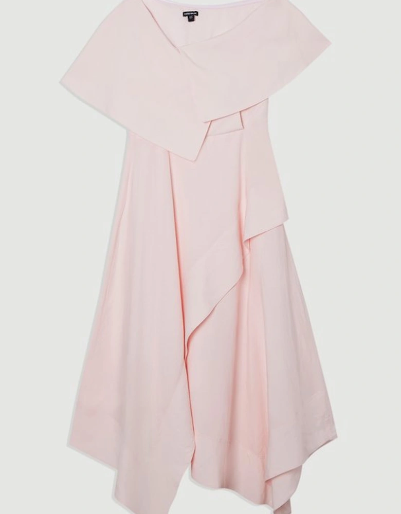 Premium Tailored Linen Asymmetric Shoulder Full Midi Dress